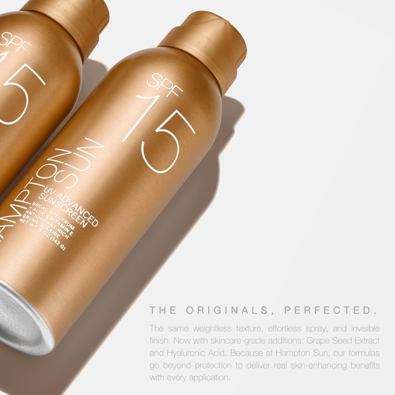 Hampton Sun SPF 15 Continuous Mist Sunscreen, Broad Spectrum UVA/UVB | Advanced Water + Sweat Resistance, Antioxidant-Rich Vitamin E + Aloe for Hydrated, Radiant Skin, Glowy Finish and Oil-Free. - Image 2