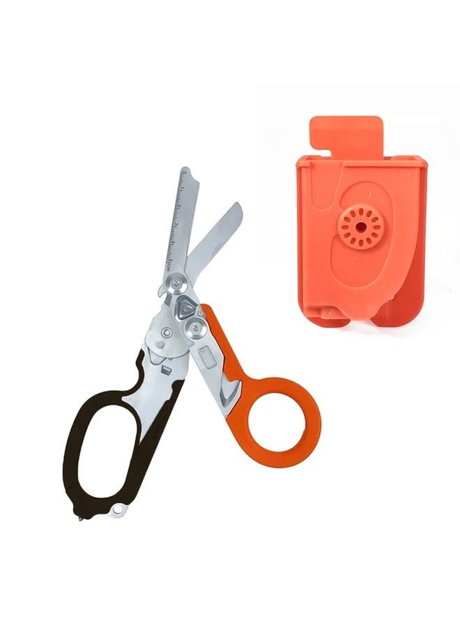 Orange Black Heavy Duty Stainless Steel Folding Trauma Shears Emergency Rescue Scissors - Image 1