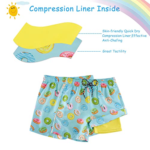 Cozople Teen Boys Swim Trunks Size 14-16 Beachwear Swimsuit Stretchy Boxer Brief Liner Swim Shorts Novelty Donut Graphic Quick Dry UPF Beach Board Shorts for Teens Beachwear - Image 5