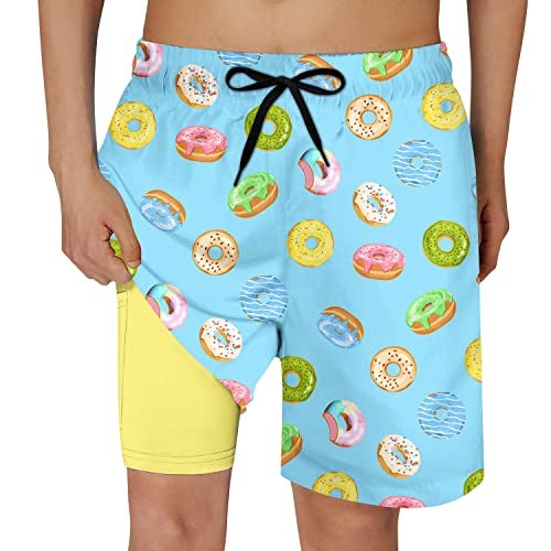 Cozople Teen Boys Swim Trunks Size 14-16 Beachwear Swimsuit Stretchy Boxer Brief Liner Swim Shorts Novelty Donut Graphic Quick Dry UPF Beach Board Shorts for Teens Beachwear - Image 1