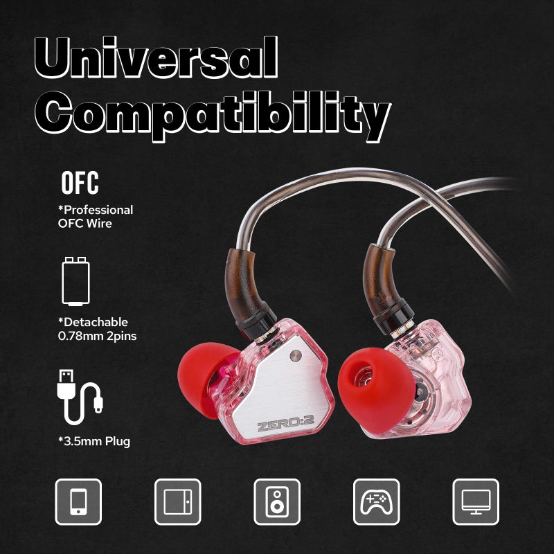 Linsoul 7Hz x Crinacle Zero:2 in Ear Monitor, Updated 10mm Dynamic Driver IEM, Wired Earbuds Earphones, Gaming Earbuds, with OFC IEM Cable for Musician (Pink, Without MIC) - Image 5