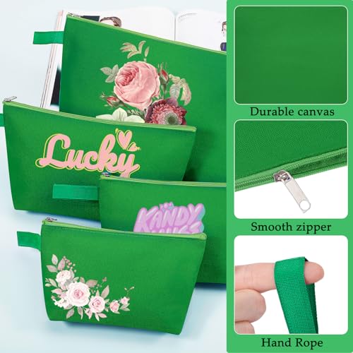 Sinzip 10 Pieces Cotton Canvas Makeup Bag with Bottom and Strap MultiPurpose Cosmetic Bag with Zipper Travel Toiletry Pouch Blank DIY Craft Bag Green M - Image 3