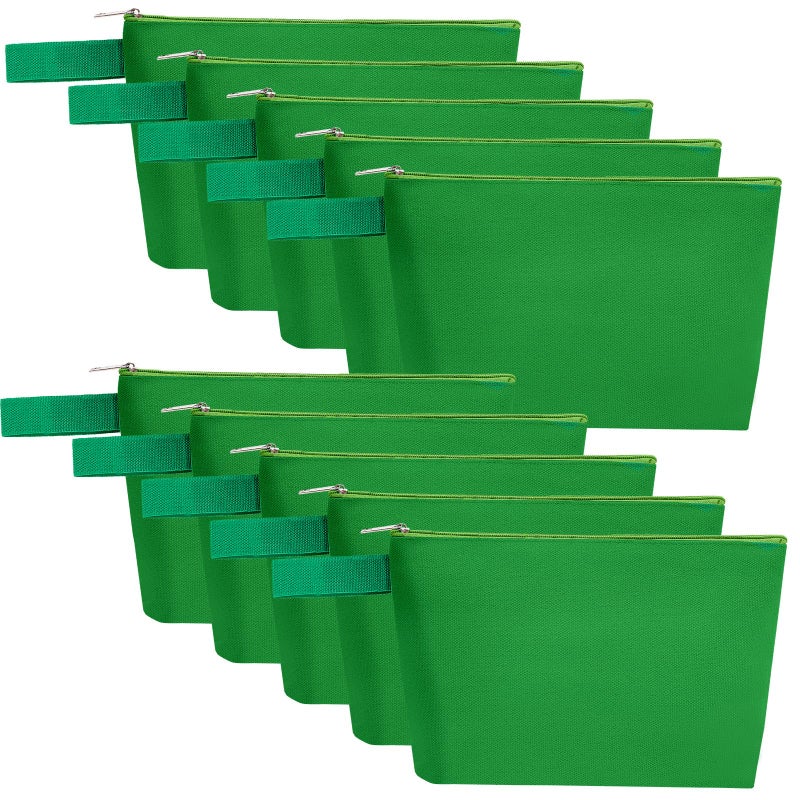 Sinzip 10 Pieces Cotton Canvas Makeup Bag with Bottom and Strap MultiPurpose Cosmetic Bag with Zipper Travel Toiletry Pouch Blank DIY Craft Bag Green M - Image 2