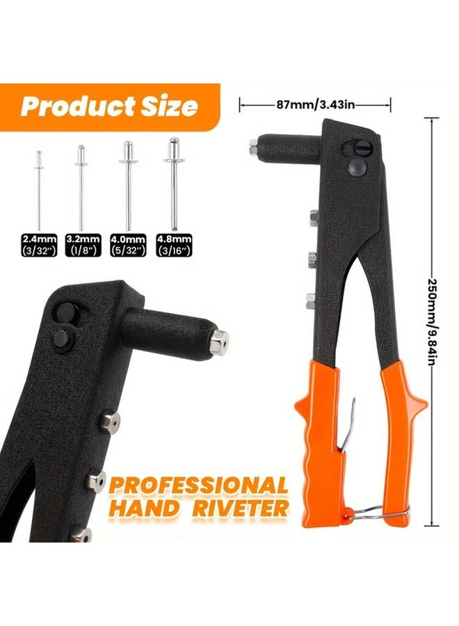 Orange Heavy Duty Hand Riveter Kit with 4 Nosepieces and 200 Rivets for Metal Plastic Leather - Image 4