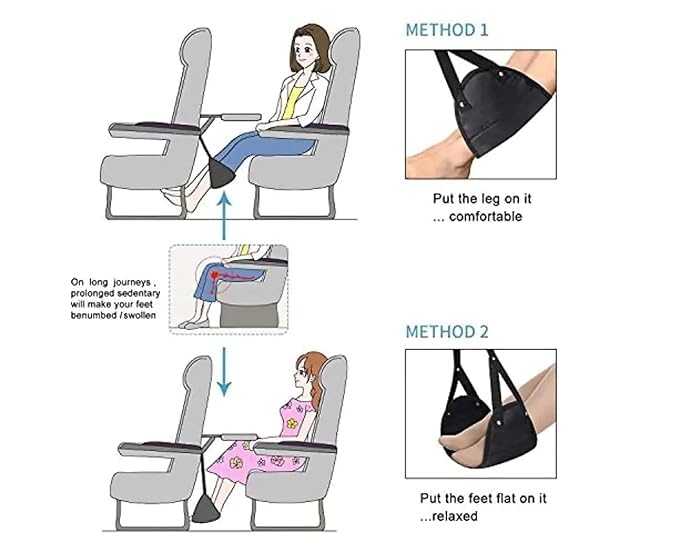 JAMBUVANTI Airplane Foot Hammock Airplane Footrest Hanging Travel Foot Rest with Storage Bag Foot Hammock Portable Plane Leg Rest Airplane Travel Accessories Folding Travel Footrest for Airplane  - Image 3