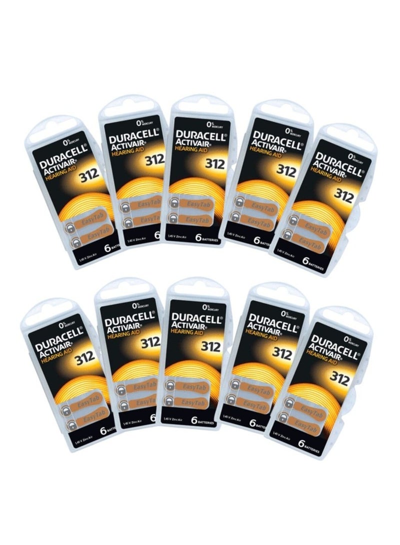 Duracell 60x Duracell Activair Hearing Aid Batteries (Size 312) Zinc-Air 1.45V Mercury Free  - Image 1