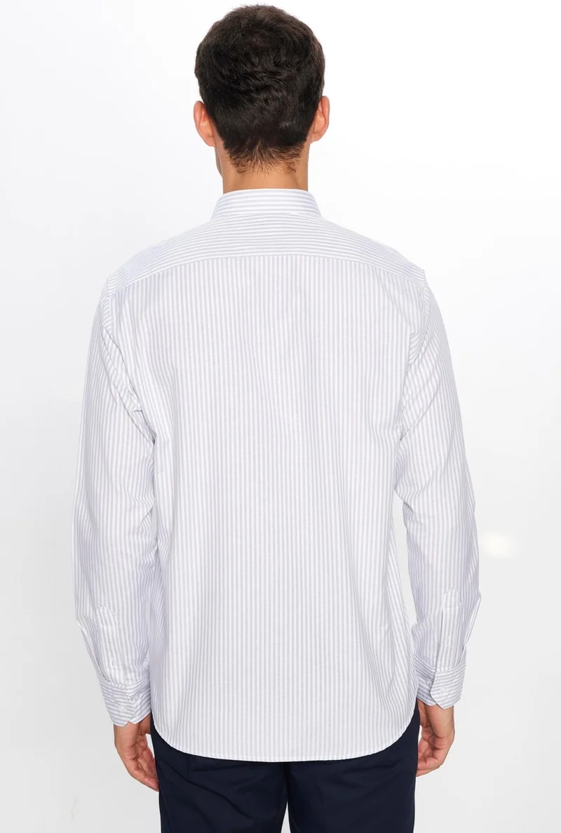 Tudors Men's Classic Fit Regular Cut Long Sleeve Cotton Easy Iron Striped Button Down Collar Shirt