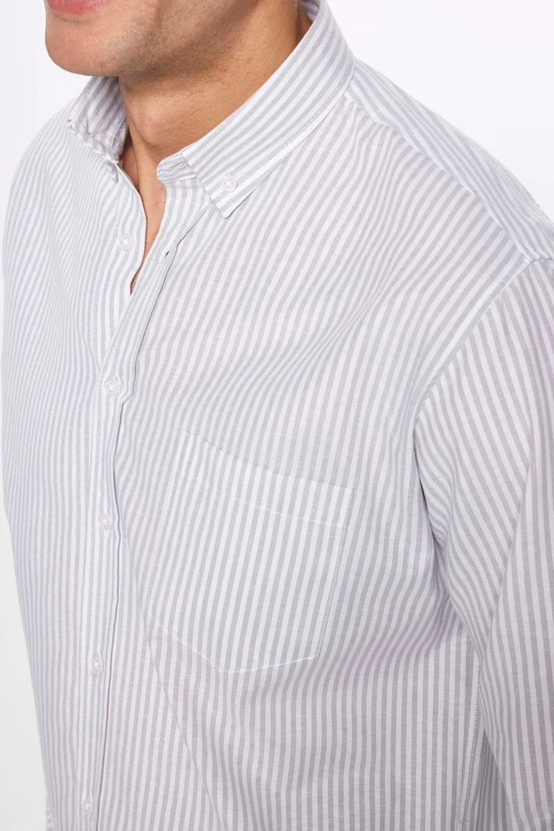 Tudors Men's Classic Fit Regular Cut Long Sleeve Cotton Easy Iron Striped Button Down Collar Shirt