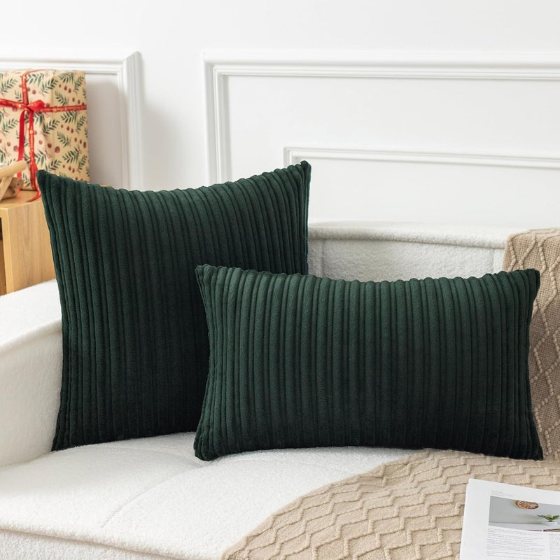 UGS UGASA غطاء وسادة مخمل ناعم قابل للرمي من UGASA مقاس 20×20، مخمل مخطط من الجانبين، غطاء وسادة مربع صلب، نمط بوهو للأريكة وغرفة النوم والأريكة المنزلية، قطعة واحدة - Image 2