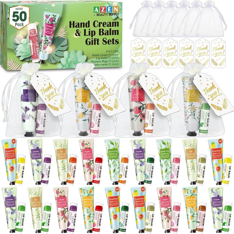 AZEN 50 Pack Hand Cream and Lip Balm Gift Set - Image 1