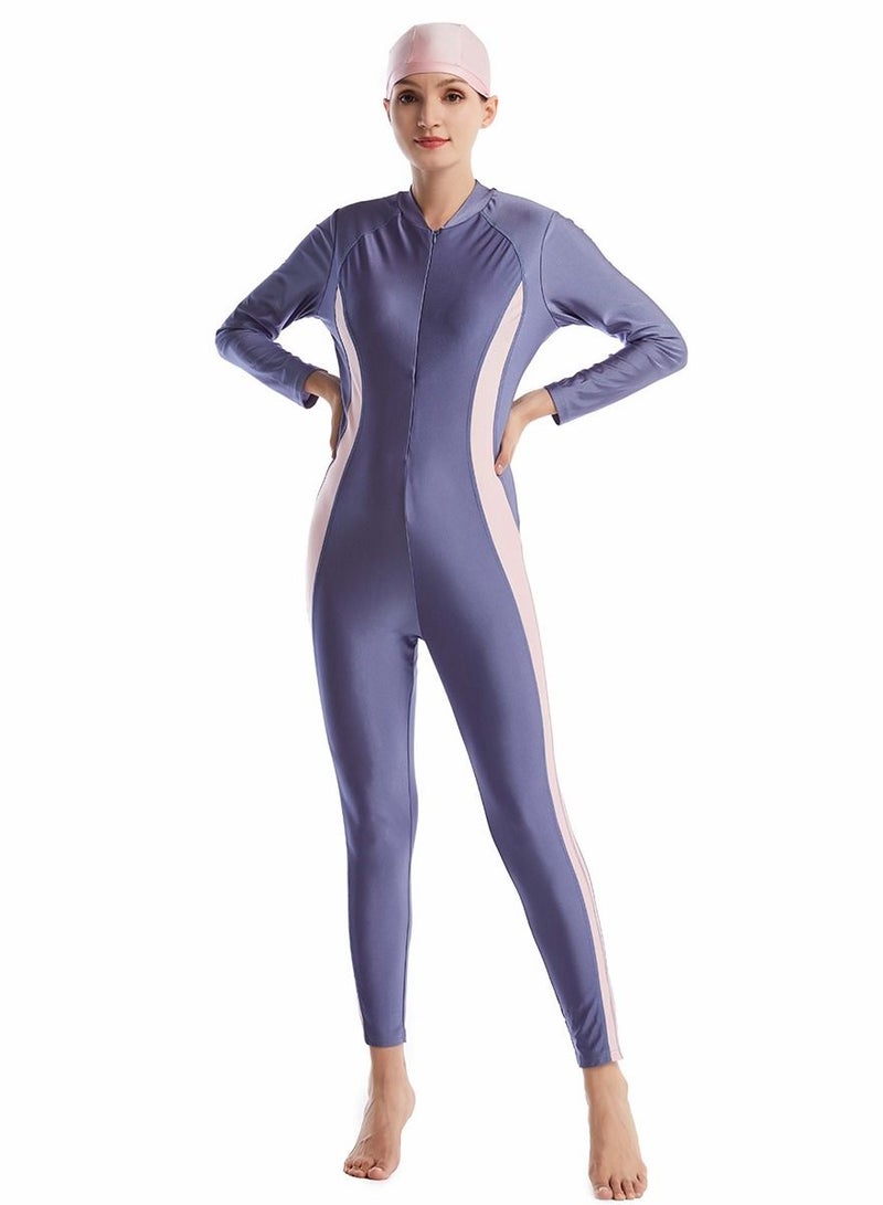 Loquat Highly Elastic Jumpsuit Swimwear Set Womens Long Sleeve Burkini Set Grey/Pink  - Image 1