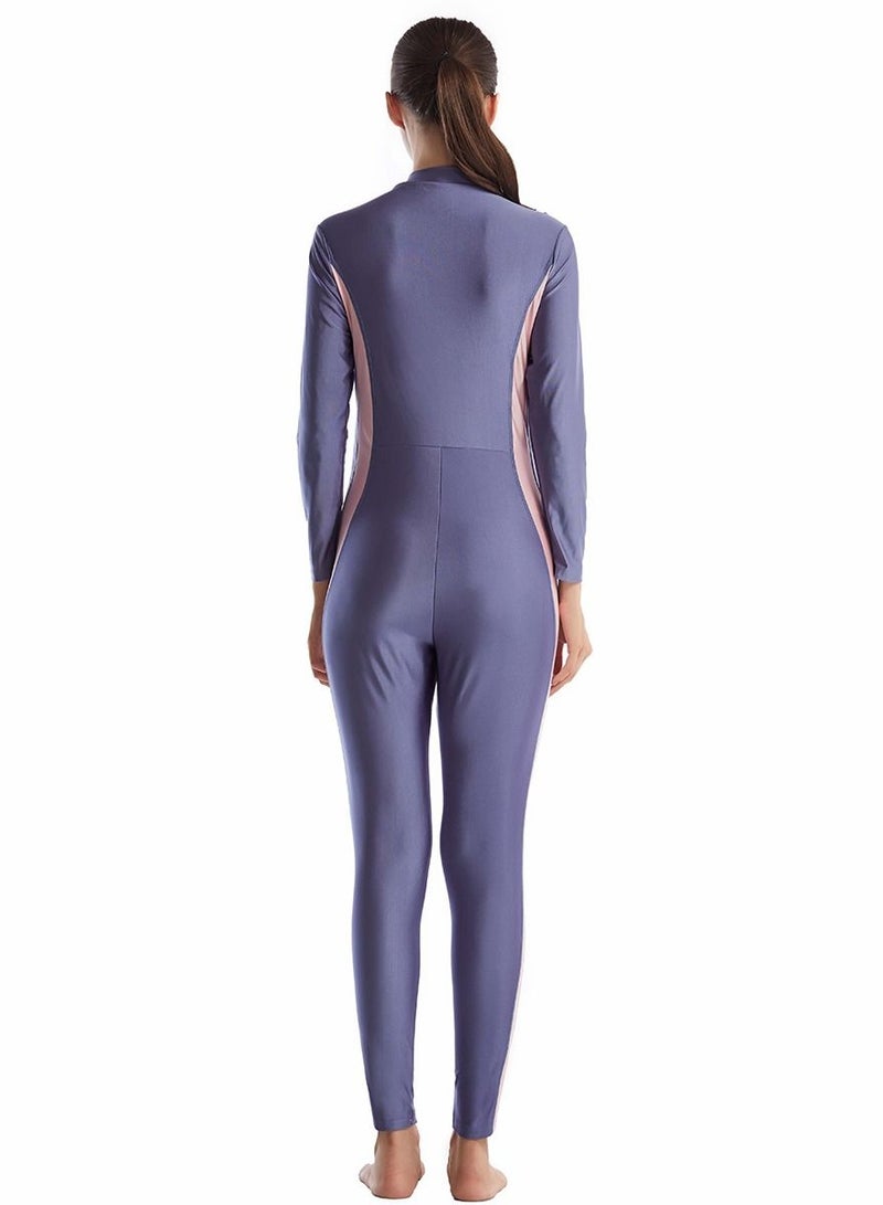 Loquat Highly Elastic Jumpsuit Swimwear Set Womens Long Sleeve Burkini Set Grey/Pink  - Image 2