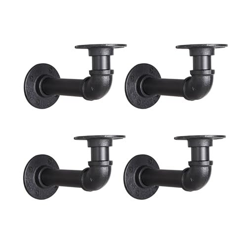 YCCO Industrial L Pipe Shelf Brackets for 7-14 in Depth Wood,Heavy-Duty 3/4" Iron,Wall Mount Floating Shelf Bracket L Metal Pipe Shelving Brackets for Wood-Black DIY Pipe Shelves(6.7*3.1 Inch 4 Pack) - Image 1