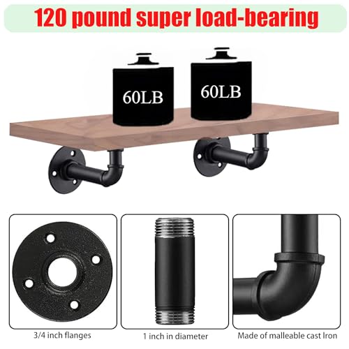 YCCO Industrial L Pipe Shelf Brackets for 7-14 in Depth Wood,Heavy-Duty 3/4" Iron,Wall Mount Floating Shelf Bracket L Metal Pipe Shelving Brackets for Wood-Black DIY Pipe Shelves(6.7*3.1 Inch 4 Pack) - Image 4