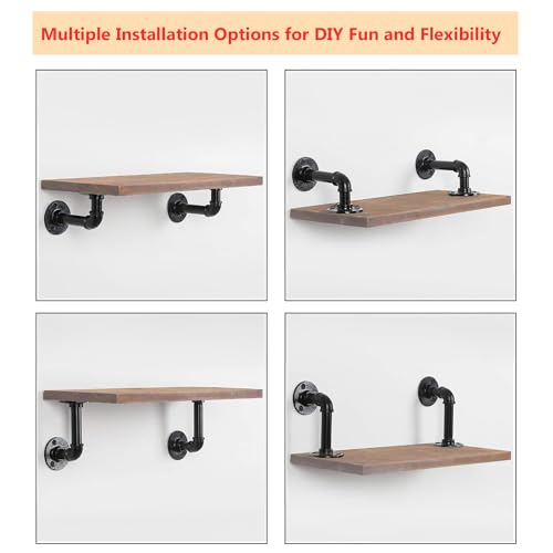YCCO Industrial L Pipe Shelf Brackets for 7-14 in Depth Wood,Heavy-Duty 3/4" Iron,Wall Mount Floating Shelf Bracket L Metal Pipe Shelving Brackets for Wood-Black DIY Pipe Shelves(6.7*3.1 Inch 4 Pack) - Image 5