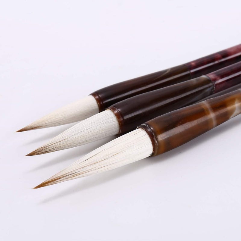 MEGREZ Chinese Calligraphy Brush Set - Kanji Japanese Art Sumi Writing Painting Drawing Practicing Set for Students and Beginners, Wolf Sheep Mix Brush, Set of 3 (S,M,L) - Image 2