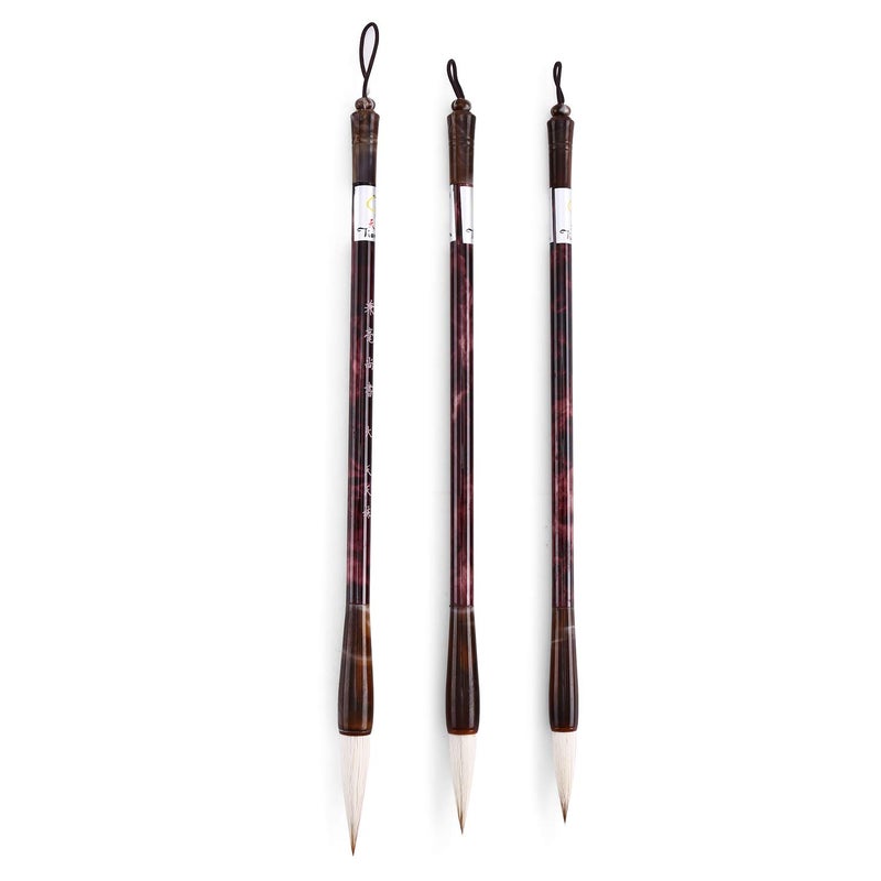 MEGREZ Chinese Calligraphy Brush Set - Kanji Japanese Art Sumi Writing Painting Drawing Practicing Set for Students and Beginners, Wolf Sheep Mix Brush, Set of 3 (S,M,L) - Image 1