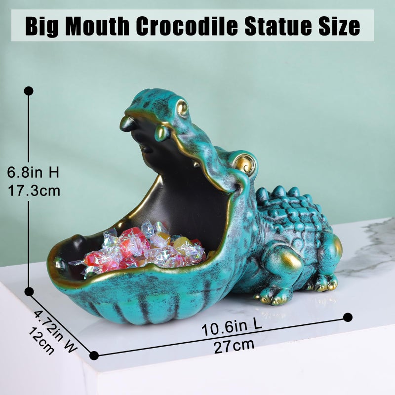 oliruim Alligator Statue Key Bowl, Fun Animal Statue Candy Dish for Entryway Decorative Bowl, Office Candy Dish, Big Mouth Sculpture Home Living Room Trinket Container Storage Box (Green) - Image 4