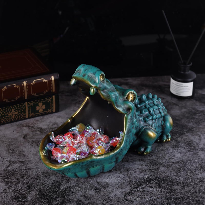 oliruim Alligator Statue Key Bowl, Fun Animal Statue Candy Dish for Entryway Decorative Bowl, Office Candy Dish, Big Mouth Sculpture Home Living Room Trinket Container Storage Box (Green) - Image 2