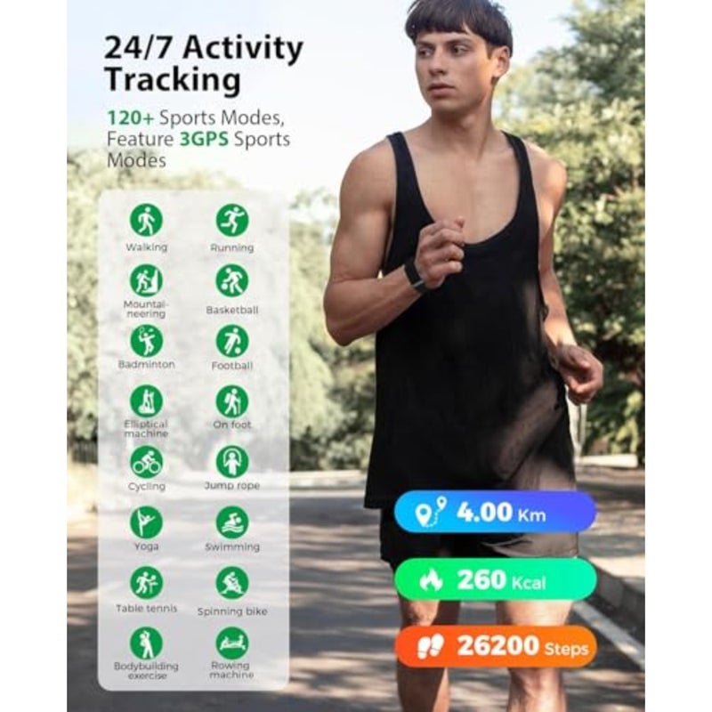 Smart Bracelet, Wearable Activity and Fitness Tracker Band, 24H Sleep Tracker, All-Day Continuous Heart Rate Blood Pressure Stress HRV Monitor, 170+ Sport Modes Smart Wristband with Free APP 2 Bands - Image 4