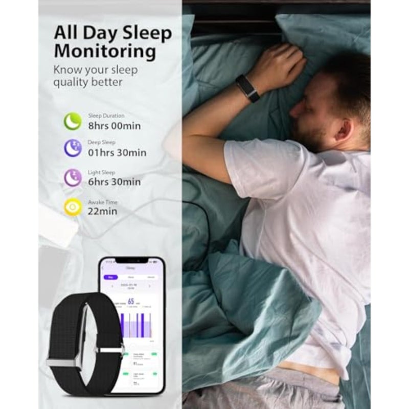 Smart Bracelet, Wearable Activity and Fitness Tracker Band, 24H Sleep Tracker, All-Day Continuous Heart Rate Blood Pressure Stress HRV Monitor, 170+ Sport Modes Smart Wristband with Free APP 2 Bands - Image 3