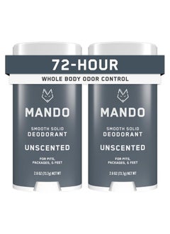 Mando Mando Whole Body Deodorant For Men - Smooth Solid Stick - 72 Hour Odor Control - Aluminum Free, Baking Soda Free, Skin Safe - 2.6 Ounce (Pack of 2) - Unscented  - Image 1