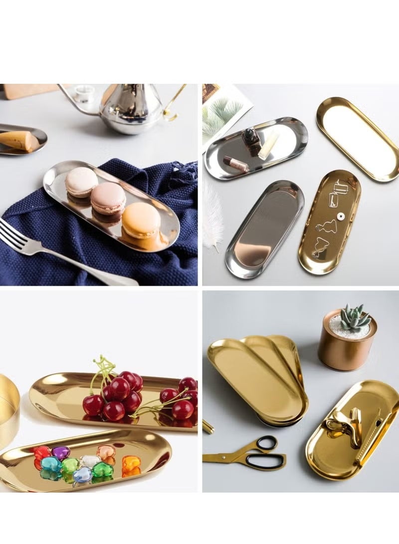 Hoasis Stainless Steel Decorative Tray Set of 2 – 9 Inch Oval Gold Jewelry Dish, Cosmetics Organizer, Bathroom Storage & Small Serving Platter - Image 3