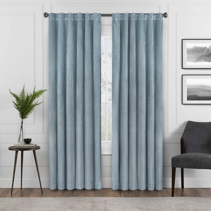 HARPER VELVET ROD POCKET CURTAINS FOR BEDROOM SINGLE PANEL 50 IN X 95 IN BLUE