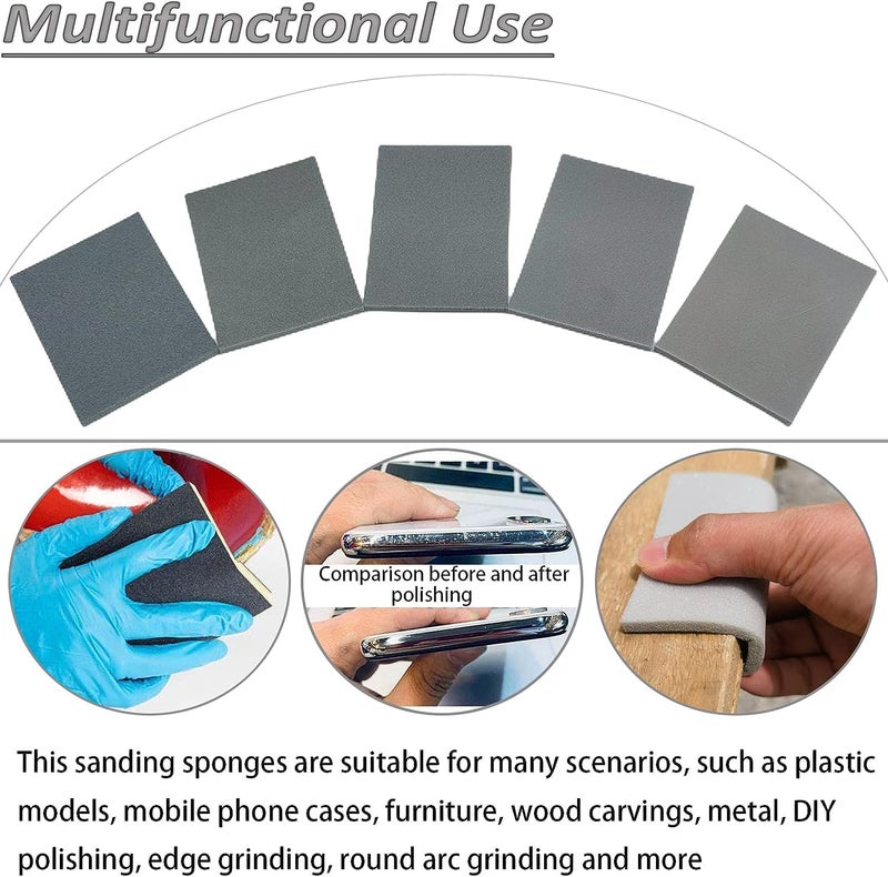 Tonmp 20 PCS 3 x 4 Inch 2000 Grit Sanding Sponge, Ultra Fine Sanding Sponges Pads, Soft Foam Hand Sander Block Wet Dry Sandpaper for Model Drywall Metal Wood Furniture Polishing (2000 Grit) - Image 5