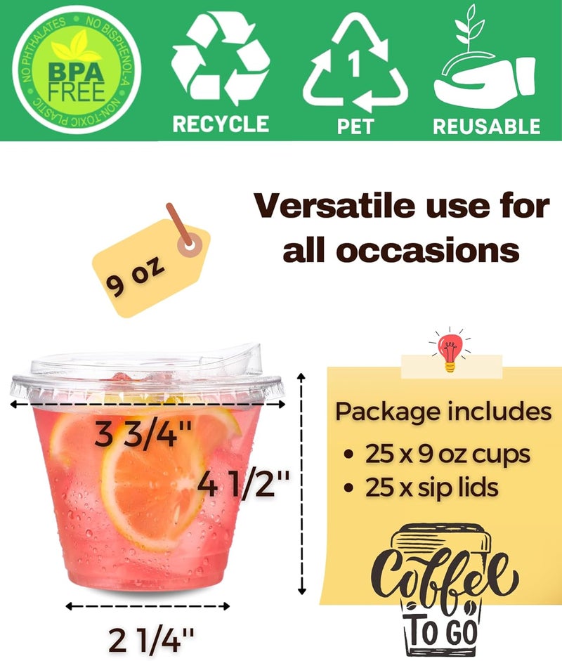 Aatriet 9 oz Clear Plastic Cups with Strawless-Sip-Lids, 25 Sets Disposable Cups Plastic Iced Coffee Cups, To Go Cups with Sip Through Lids for Smoothie, Milkshake, Cold Drinks for Party, Wedding, Event - Image 4