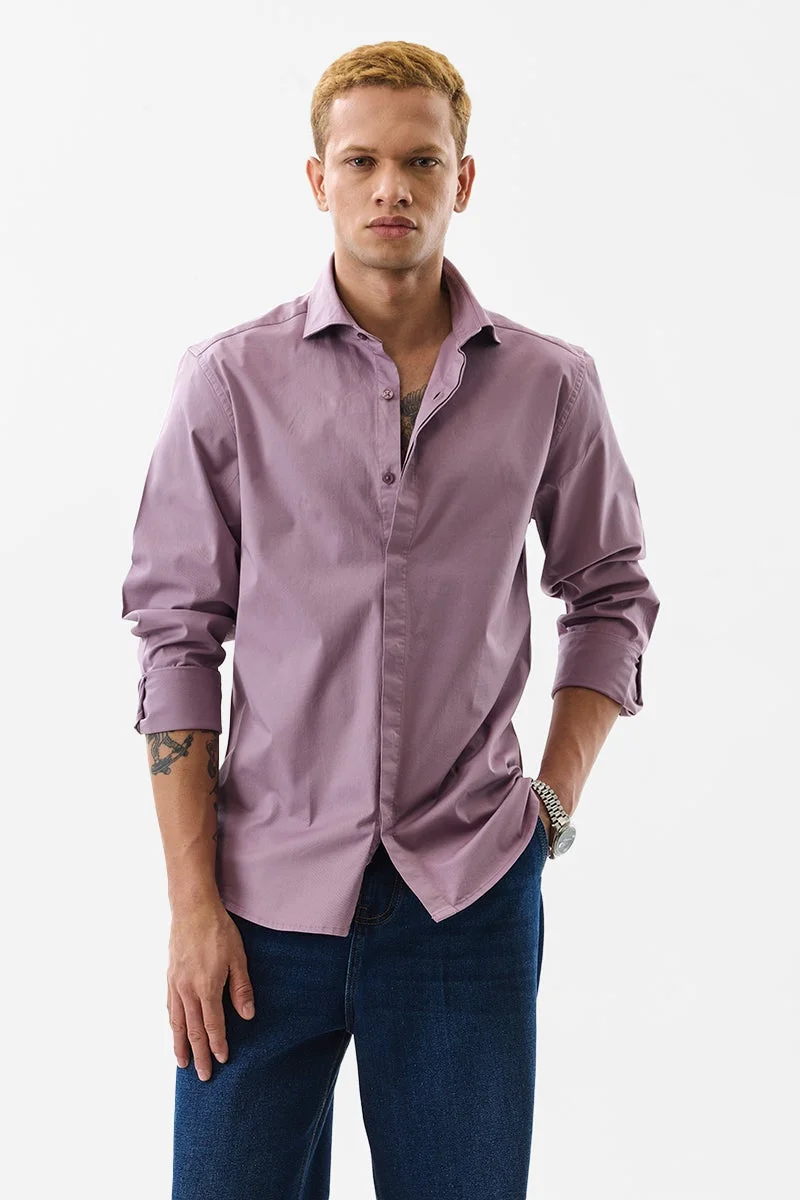SNITCH Mauve Solid Long Sleeve Slim Fit Shirt