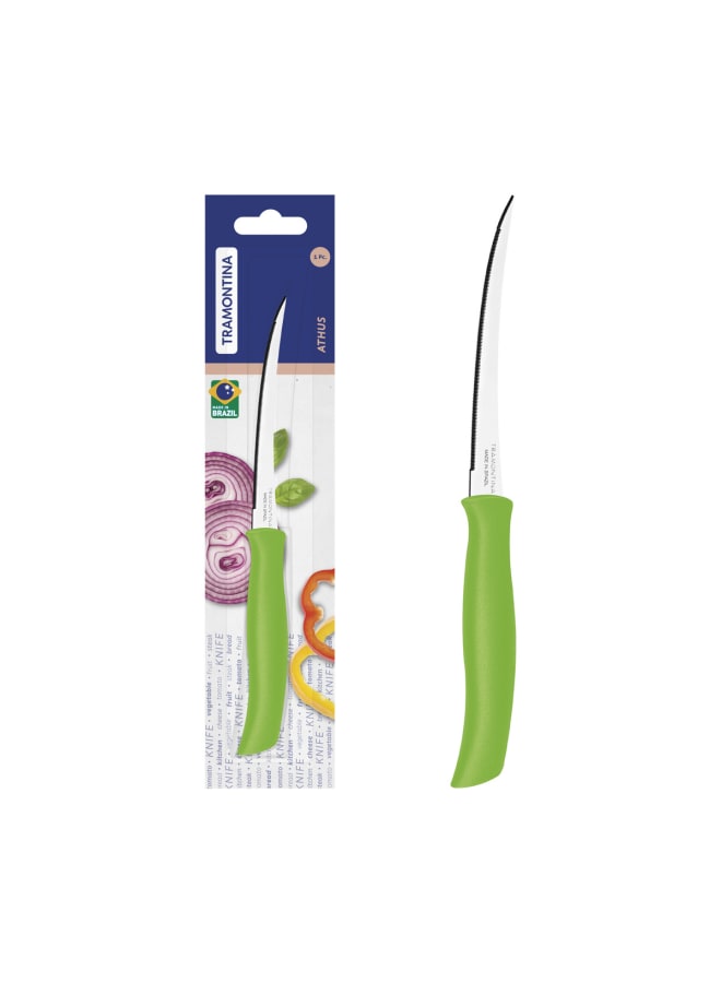 Tramontina Serrated Tomato Knife with Handle, 5-Inch Length, Green - Image 1