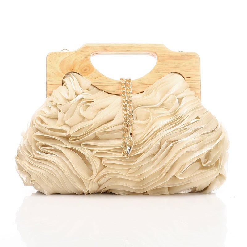 Mr.joe Chiffon Ruffled Evening Bag With Wooden Handle CafÃ - Image 1