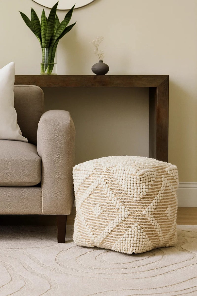 لوفت مسند قدم مربع راندل، مسند قدم ناعم لغرفة المعيشة، مسند قدم مريح، مثالي لراحة قدميك على الأريكة والمكتب، قماش، طبيعي/عاجي، 40×40×40 سم - Image 3