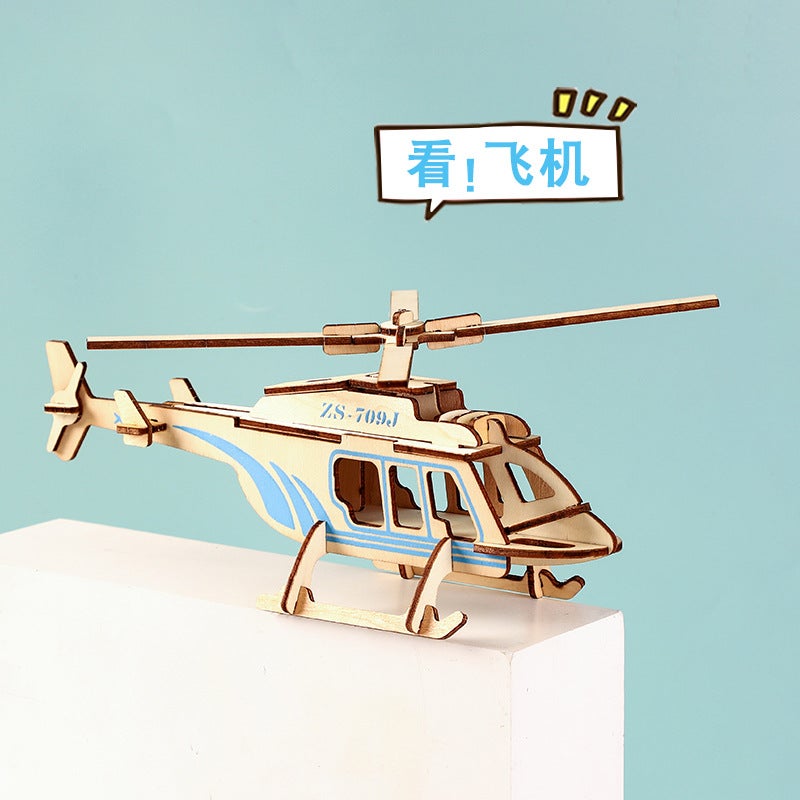 3D Three-Dimensional Puzzle Wooden Plane Educational Toys Students Diy Puzzle Block Model Children'S Gift - Image 3