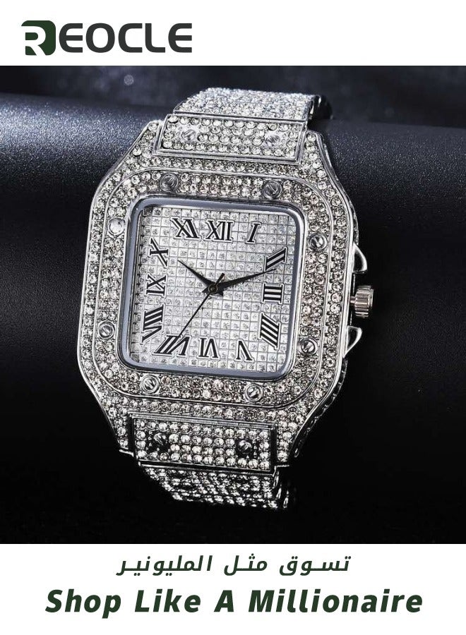 ريوكل طقم هدايا ساعات نسائية طقم ساعات نسائية بلاتينيوم ساعة يد نسائية أنيقة من الكوارتز والألماس للسيدات طقم ساعات أنثوي أنيق بسوار أنثوي 2 قطعة - Image 3
