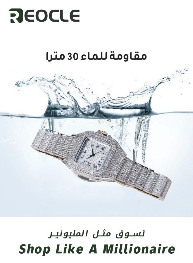 ريوكل طقم هدايا ساعات نسائية طقم ساعات نسائية بلاتينيوم ساعة يد نسائية أنيقة من الكوارتز والألماس للسيدات طقم ساعات أنثوي أنيق بسوار أنثوي 2 قطعة - Image 5