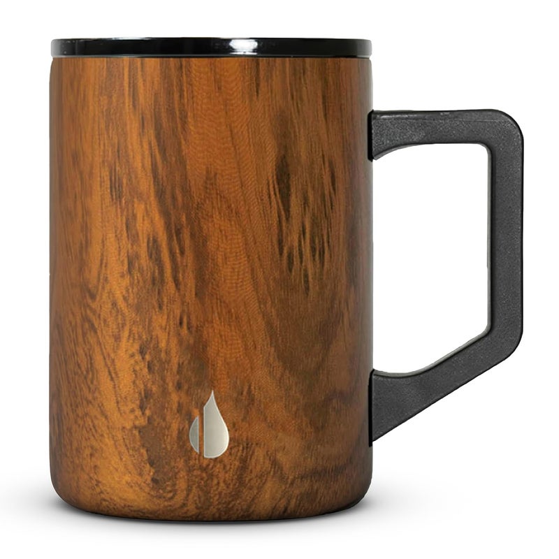 Elemental Insulated Coffee Mug - Triple-Wall Stainless Steel Summit Travel Cup for Hot and Cold Drinks - Thermal Coffee Mug with Lid and Handle for Camping, Office & Travel 16oz - Teakwood - Image 1