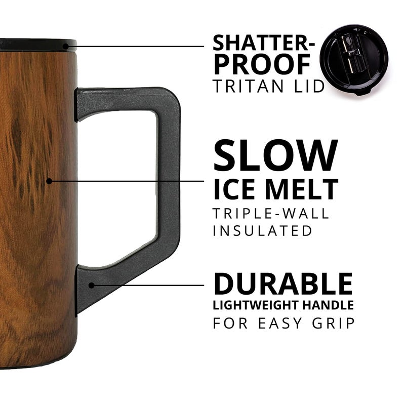 Elemental Insulated Coffee Mug - Triple-Wall Stainless Steel Summit Travel Cup for Hot and Cold Drinks - Thermal Coffee Mug with Lid and Handle for Camping, Office & Travel 16oz - Teakwood - Image 4