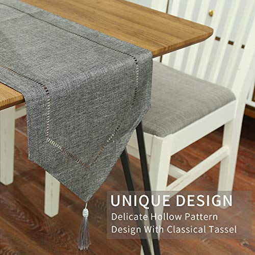 Tosewever Decorative Linen Table Runner with Tassels Tabletop Collection 14 x 72 Inches Table Runners for Everyday Dining Wedding Party Holiday Home Decor (14" x 72", Grey) - Image 4