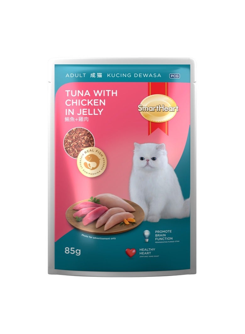 طعام قطط في كيس - تونة مع دجاج في جيلي
