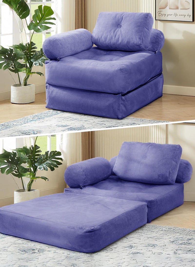 ميريزا أريكة سرير قابلة للطي، كرسي نوم قابل للتحويل للبالغين، كرسي قابل للطي 4 في 1 إلى كرسي استرخاء أرضي، أرائك لغرفة المعيشة، مفرد، أزرق فاتح - Image 1