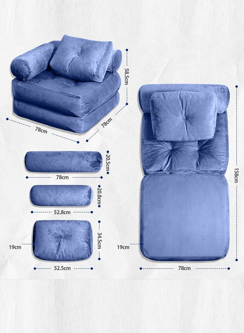 ميريزا أريكة سرير قابلة للطي، كرسي نوم قابل للتحويل للبالغين، كرسي قابل للطي 4 في 1 إلى كرسي استرخاء أرضي، أرائك لغرفة المعيشة، مفرد، أزرق فاتح - Image 2