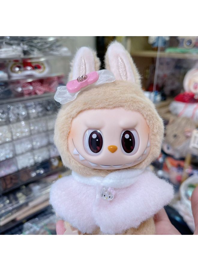 Labubu Vinyl Doll Rab Cloth Dress-up Second Generation Clothes Party Cute Hat Bib Hat Suit-Color:Pink Kt Cloak 2 Piece Set  - Image 1
