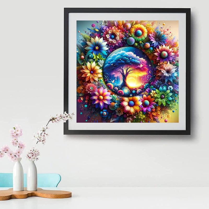 mrpwnle Tree of Life Diamond Painting Kits for Adults - 5D Tree of Life Diamond Art Kits for Beginners, DIY Flowers Diamond Art Painting Crafts, Great for Decor Home Gifts 12X12Inch - Image 2