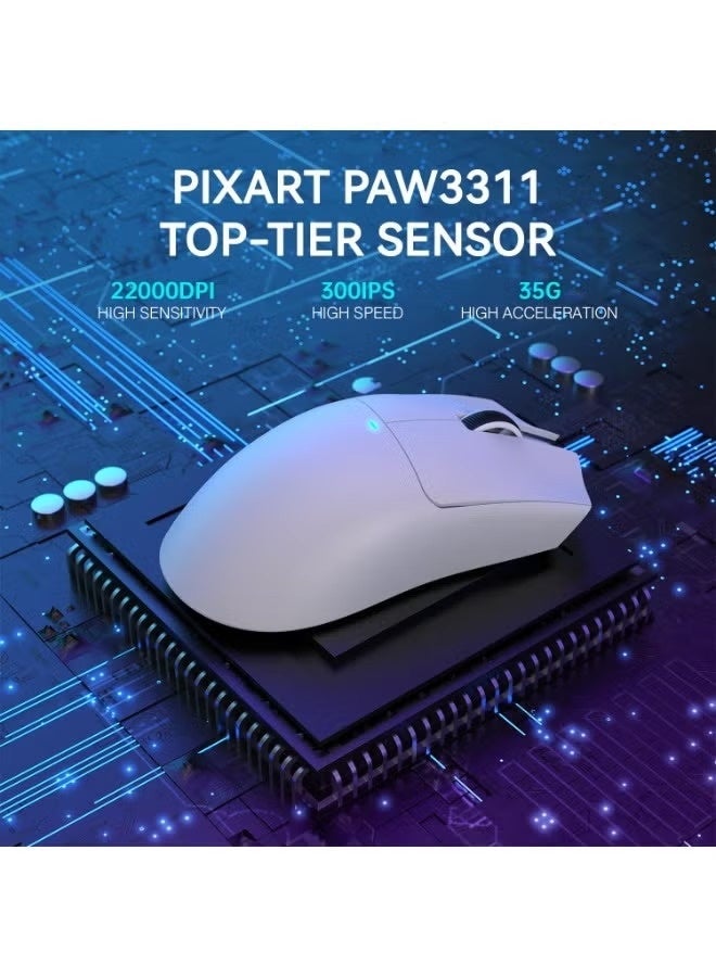 هجوم القرش ماوس الألعاب اللاسلكي الخفيف الوزن ATTACK SHARK X11 مع قاعدة شحن RGB، ثلاثي الأوضاع - 2.4 جيجا هرتز/سلكي USB-C/بلوتوث، 22 ألف نقطة في البوصة، مستشعر بصري PAW3311، مفتاح HUYU، 5 أزرار قابلة للبرمجة لأجهزة الكمبيوتر الشخصية/ماك (أبيض) - Image 5