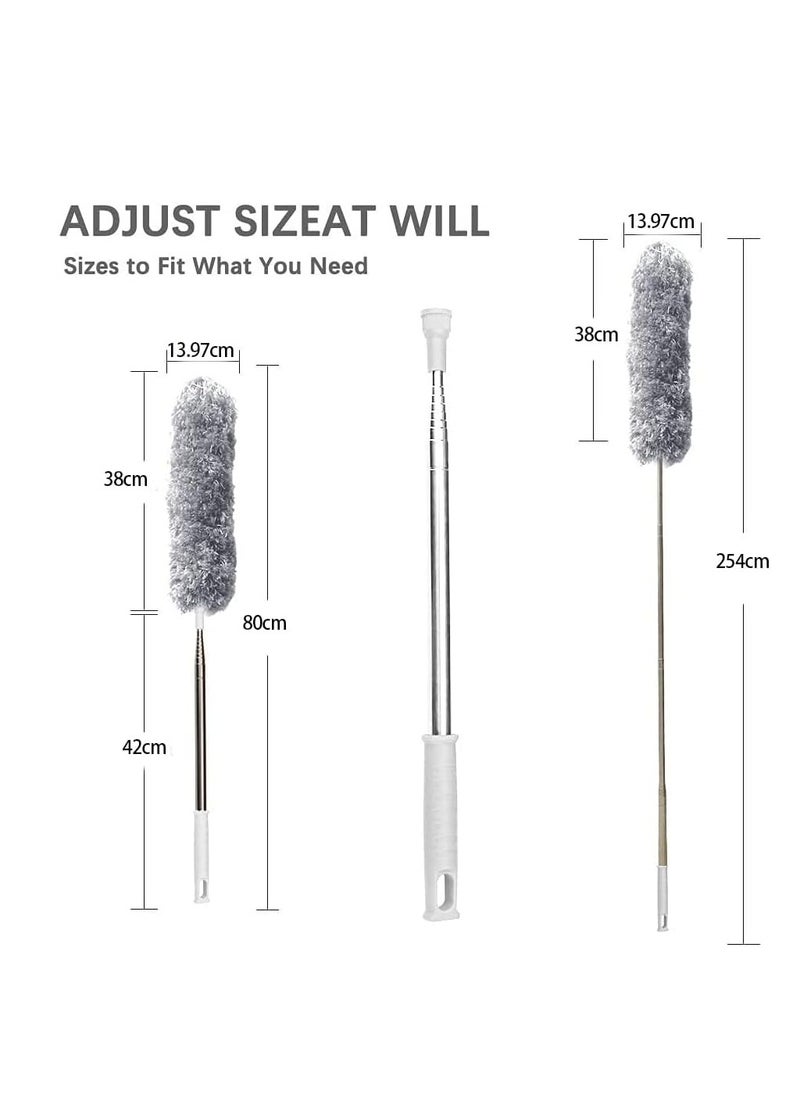 Microfiber Feather Duster with Extendable Stainless Steel Pole, Bendable Head, for Cleaning High Ceiling Fan, Indoor Ceiling, Cobweb, Gap Dust