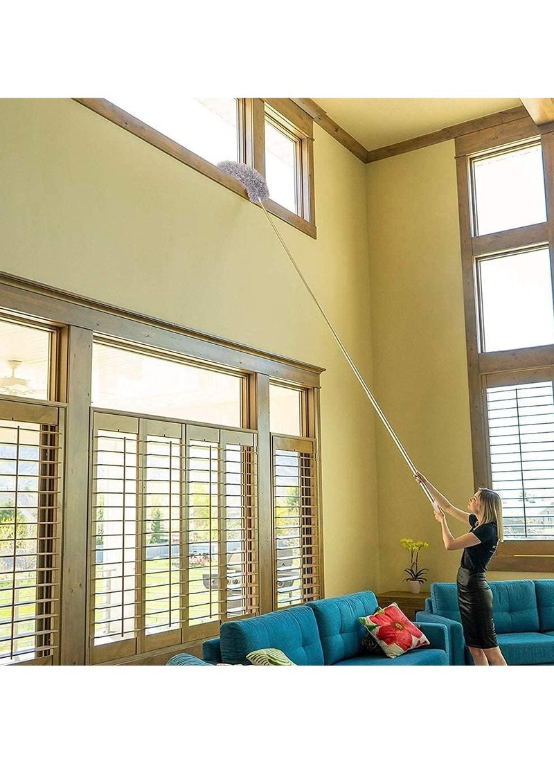 Microfiber Feather Duster with Extendable Stainless Steel Pole, Bendable Head, for Cleaning High Ceiling Fan, Indoor Ceiling, Cobweb, Gap Dust