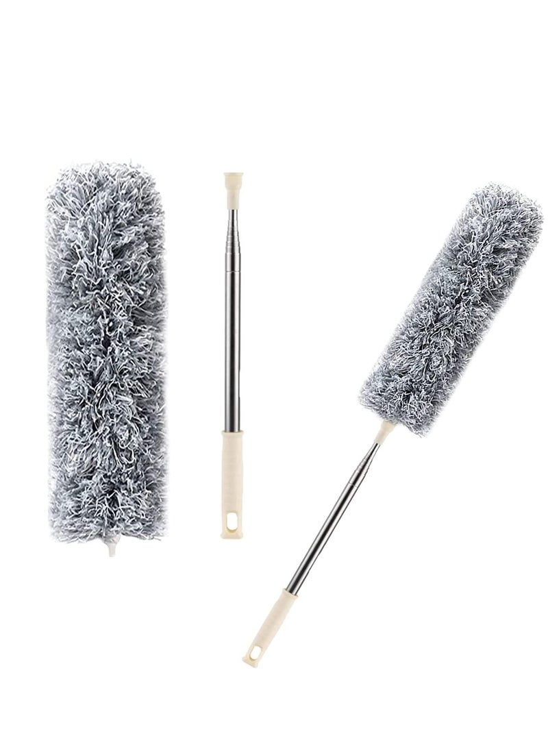 Microfiber Feather Duster with Extendable Stainless Steel Pole, Bendable Head, for Cleaning High Ceiling Fan, Indoor Ceiling, Cobweb, Gap Dust