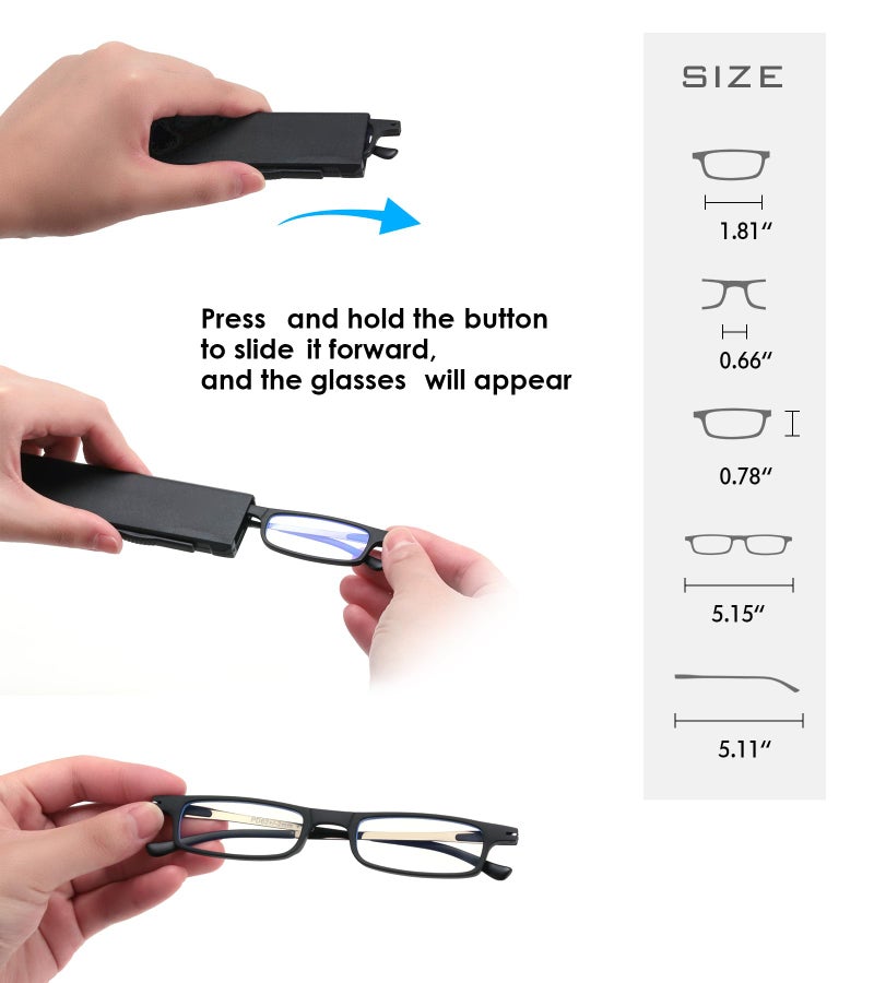 SKYOAK 2 Pack Ultra Thin Lightweight Folding Reading Glasses Women Men TR90 Blue Light Blocking Anti UV/Eyestrain Foldable Compact Computer Readers Portable Unique Stretchable Slim Flat case Black +2.5 - Image 2
